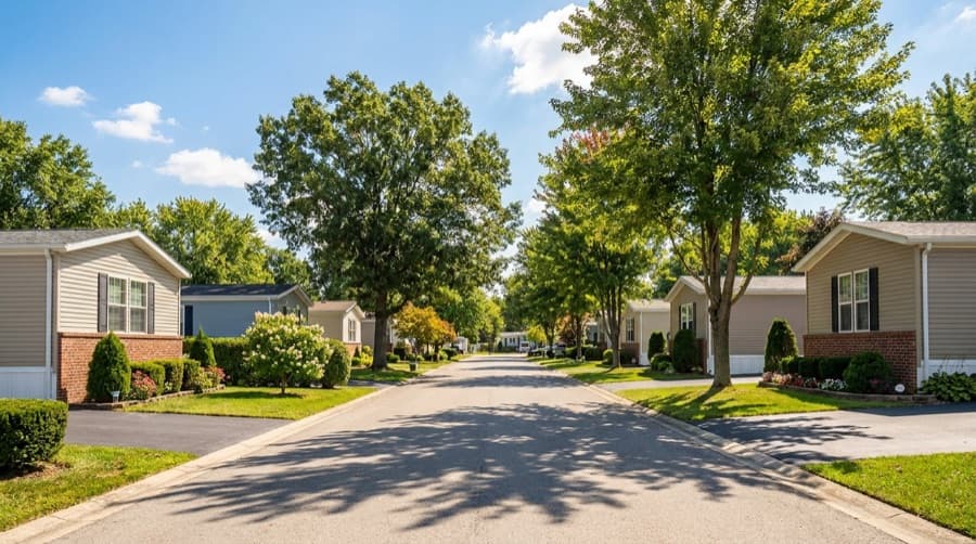 Well-kept manufactured housing community street
